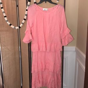 Lady Noiz Pink Ruffle Midi Dress Size Small